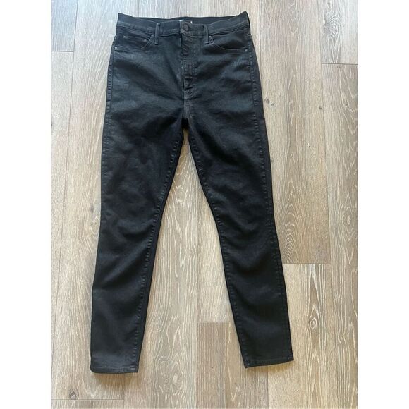 Mother Jeans - The Swooner Ankle Skinny Jeans - Black Wet Paint Coated Size 31 - Picture 2 of 5